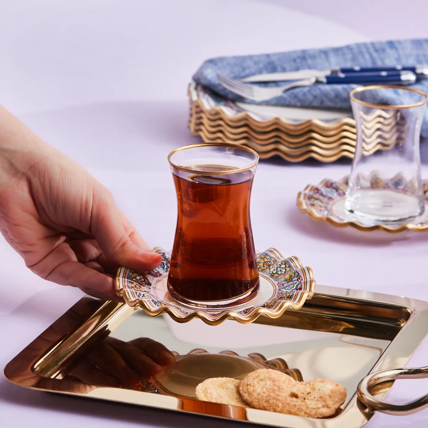 Karaca Rea 12 Piece Glass Turkish Tea Set for 6 People, 160ml, Multi - Image 10
