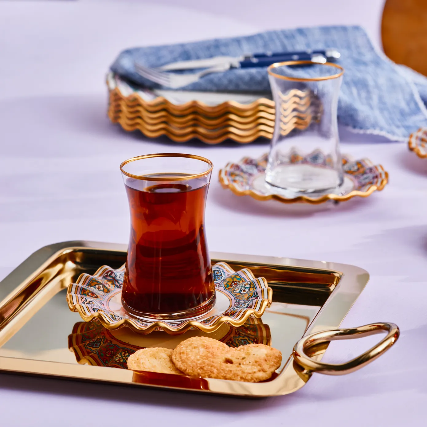 Karaca Rea 12 Piece Glass Turkish Tea Set for 6 People, 160ml, Multi - Image 7