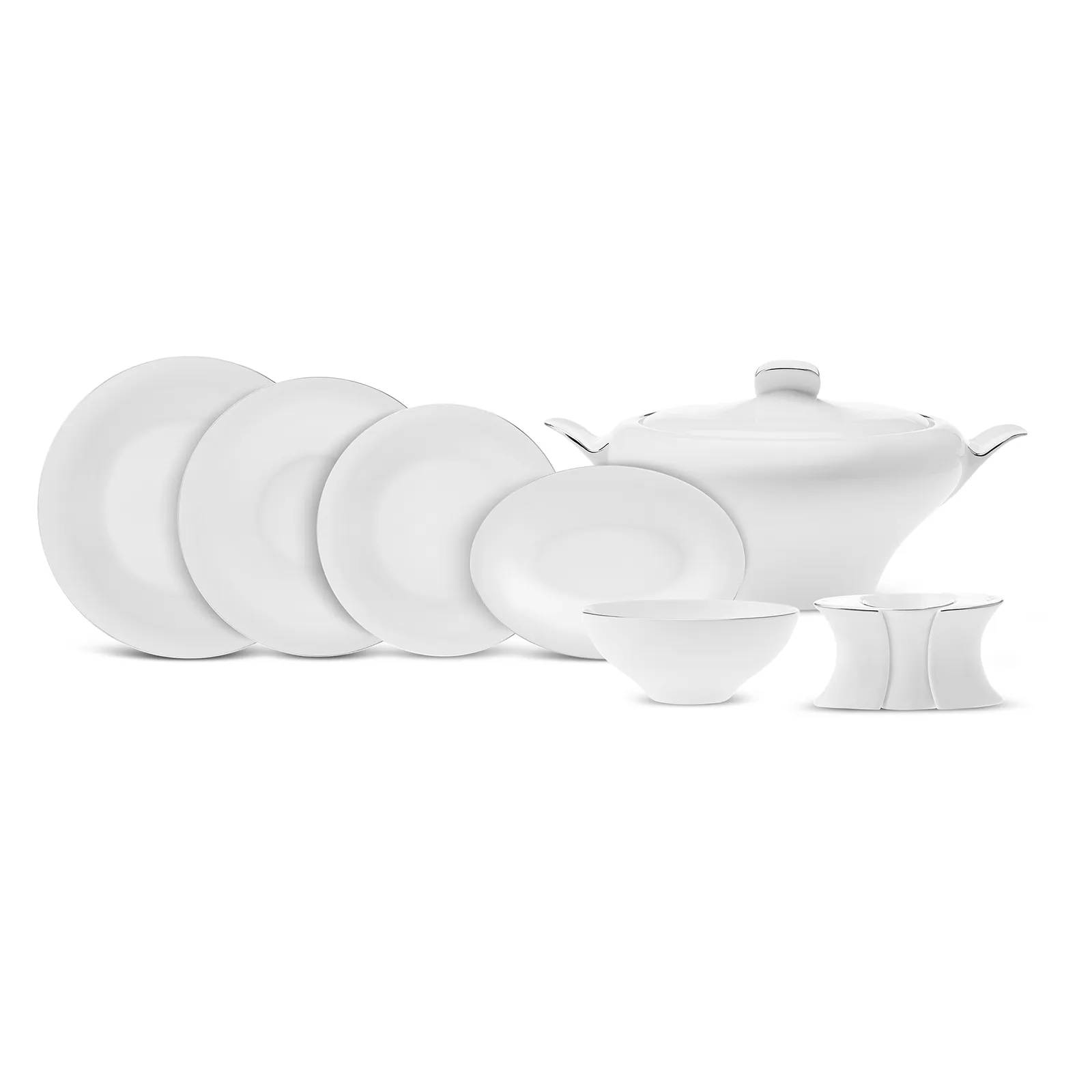 Karaca Red Carpet Collection Fine Pearl Extra Argento 55-Piece Dinner Set for 12 People, Silver White - Image 2