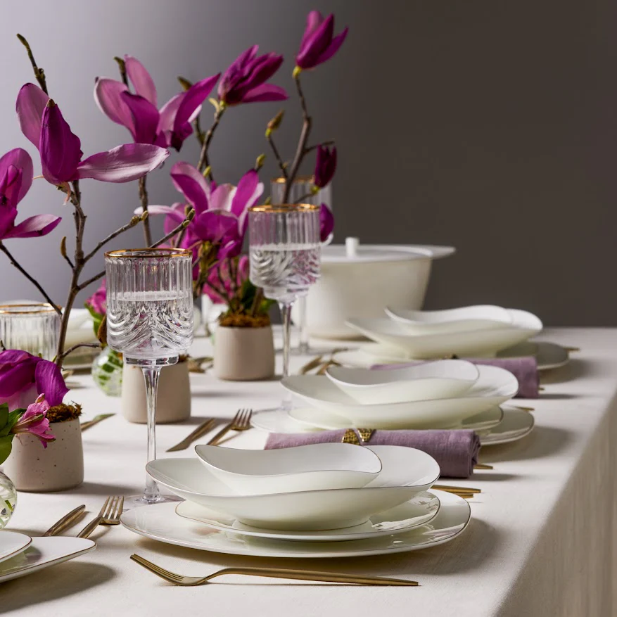 Karaca Red Carpet Collection Fine Pearl Extra Tristan 62-Piece Dinner Set for 12 People, White Gold - Image 2