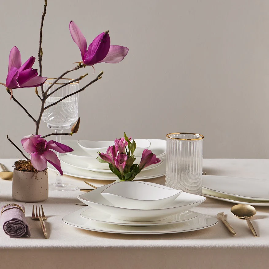 Karaca Red Carpet Collection Fine Pearl Extra Tristan 62-Piece Dinner Set for 12 People, White Gold - Image 4