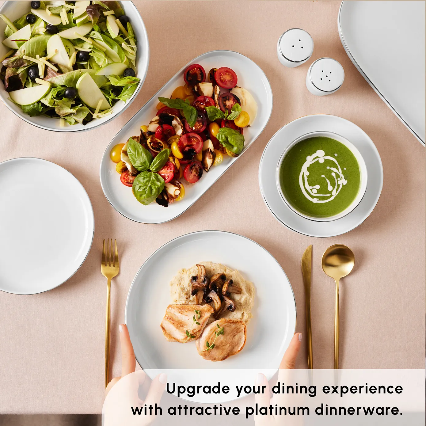 Karaca Red Carpet Collection Stream Bone China New Saturn 59-Piece Dinner Set for 12 People, White Platinum - Image 4