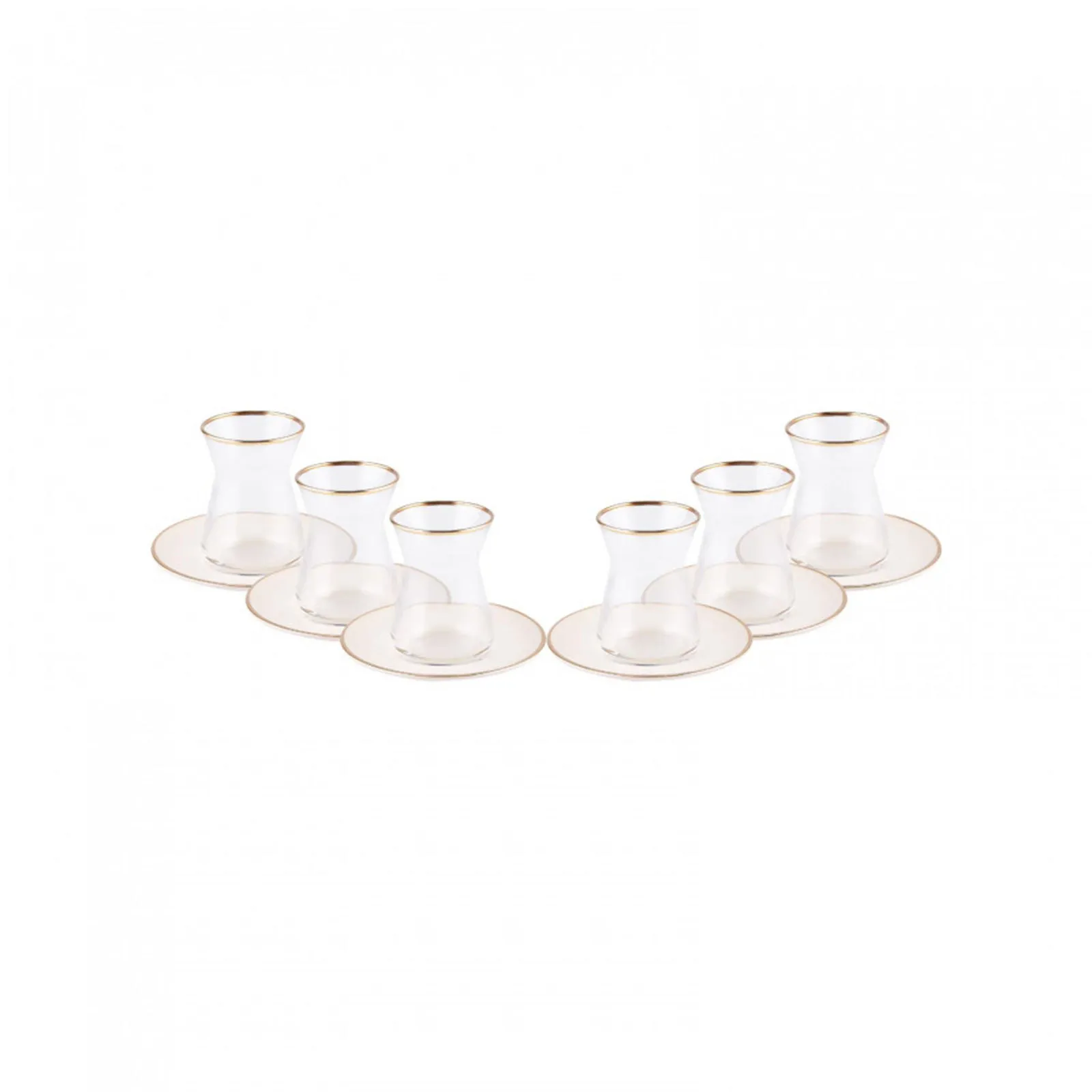 Karaca Retro 12 Piece Glass Turkish Tea Set for 6 People, 132ml, Beige Gold