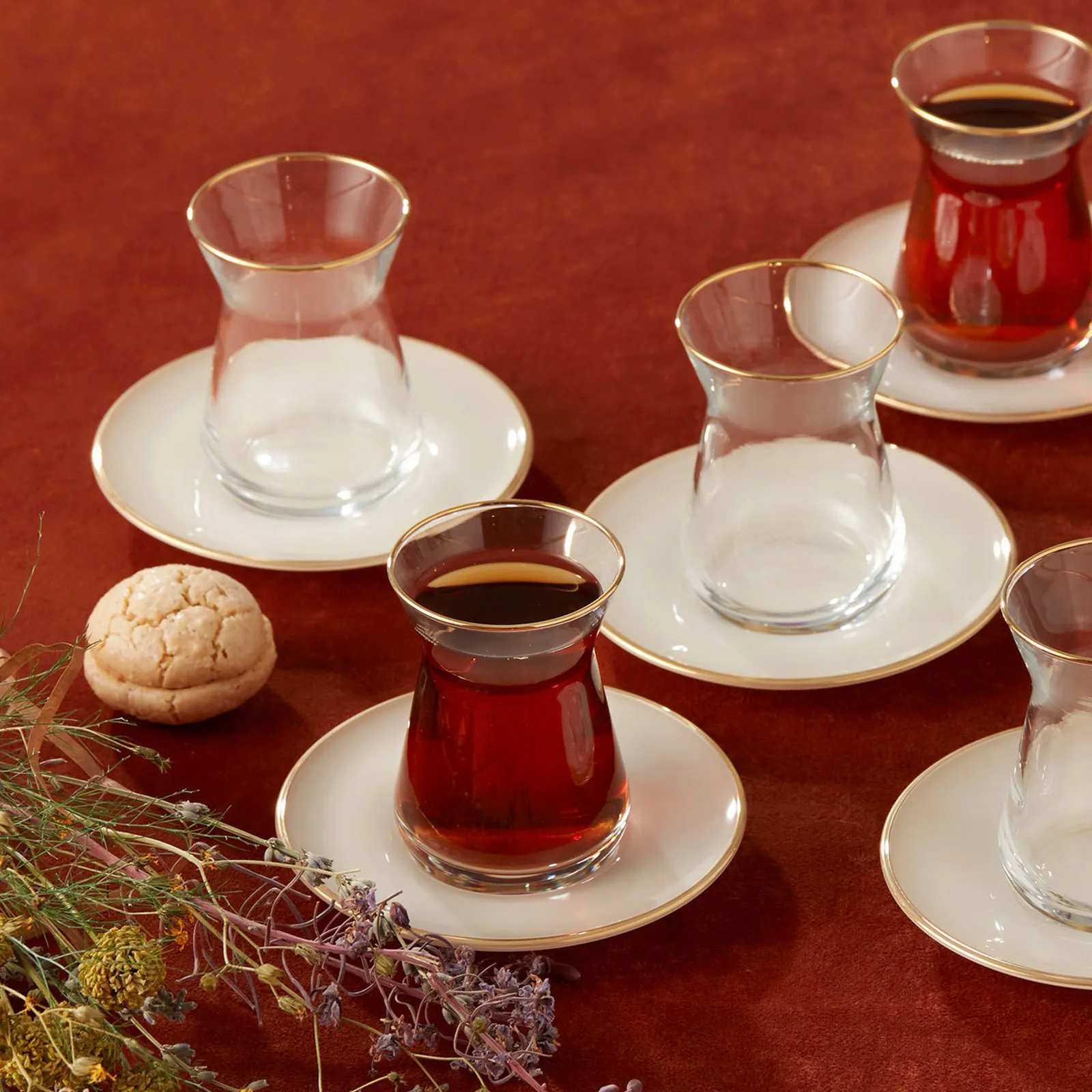Karaca Retro 12 Piece Glass Turkish Tea Set for 6 People, 132ml, Beige Gold - Image 2
