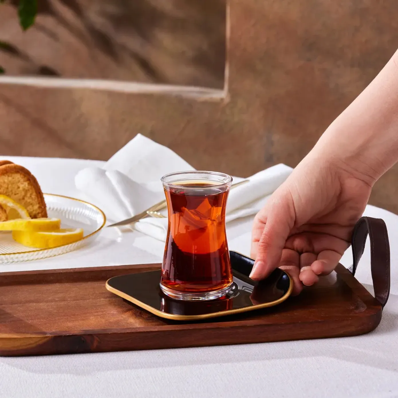 Karaca Retro 12-Piece Turkish Tea Set for 6 People, 165ml, Black - Image 2
