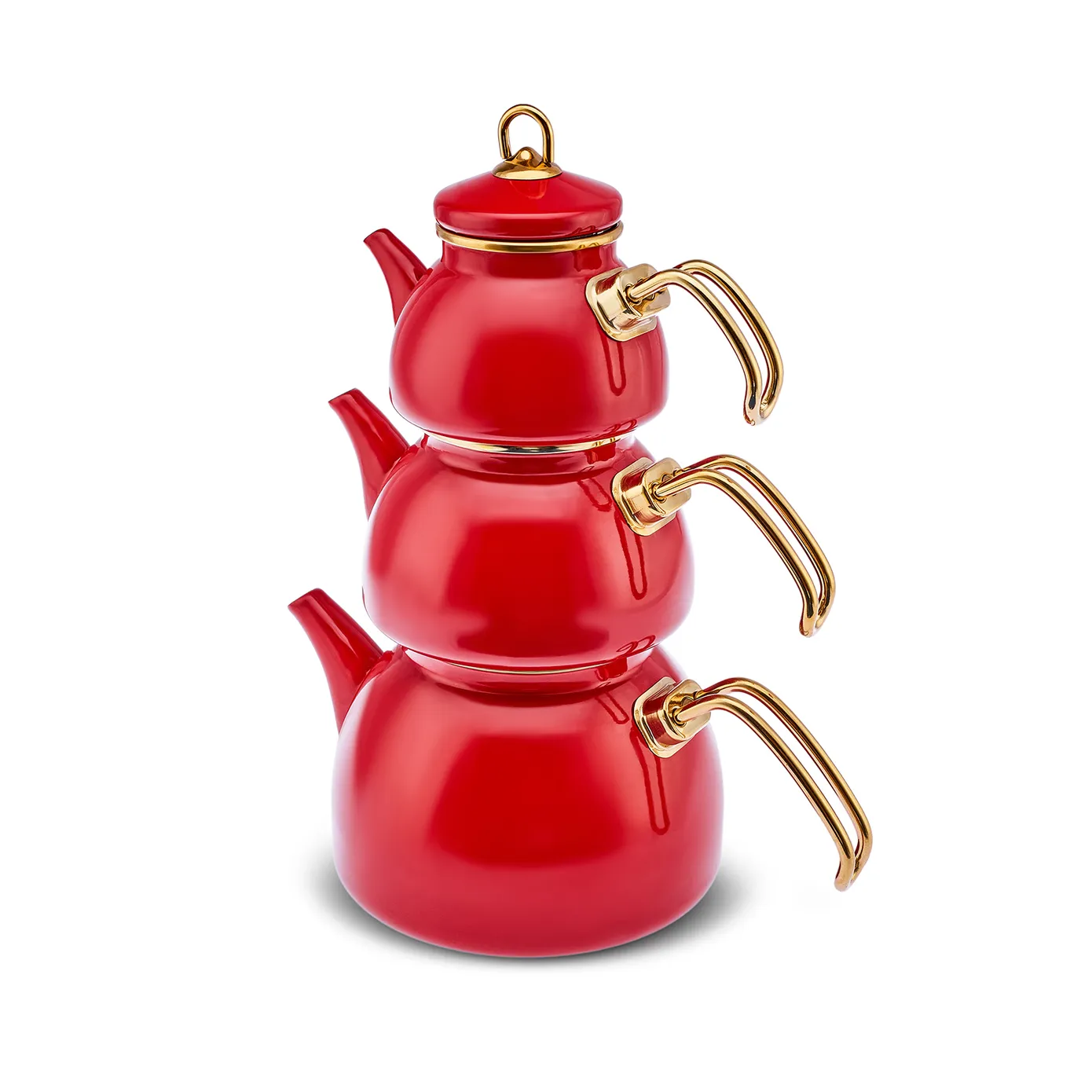 Karaca Retro 3-Piece Enamel Induction Teapot Set, Red - Image 2