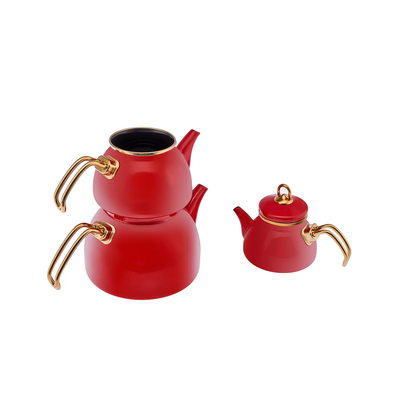 Karaca Retro 3-Piece Enamel Induction Teapot Set, Red - Image 3