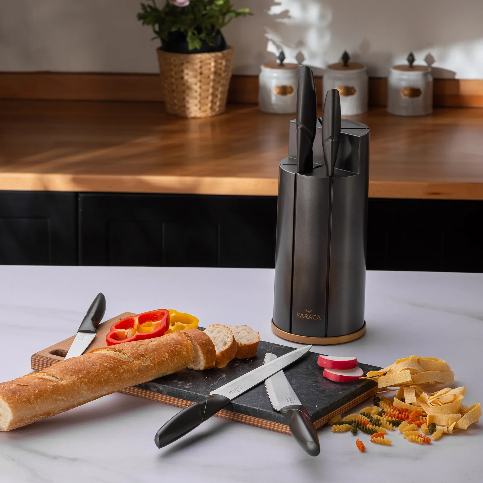 Karaca Retro 5 Piece Knife Block Set, Anthracite