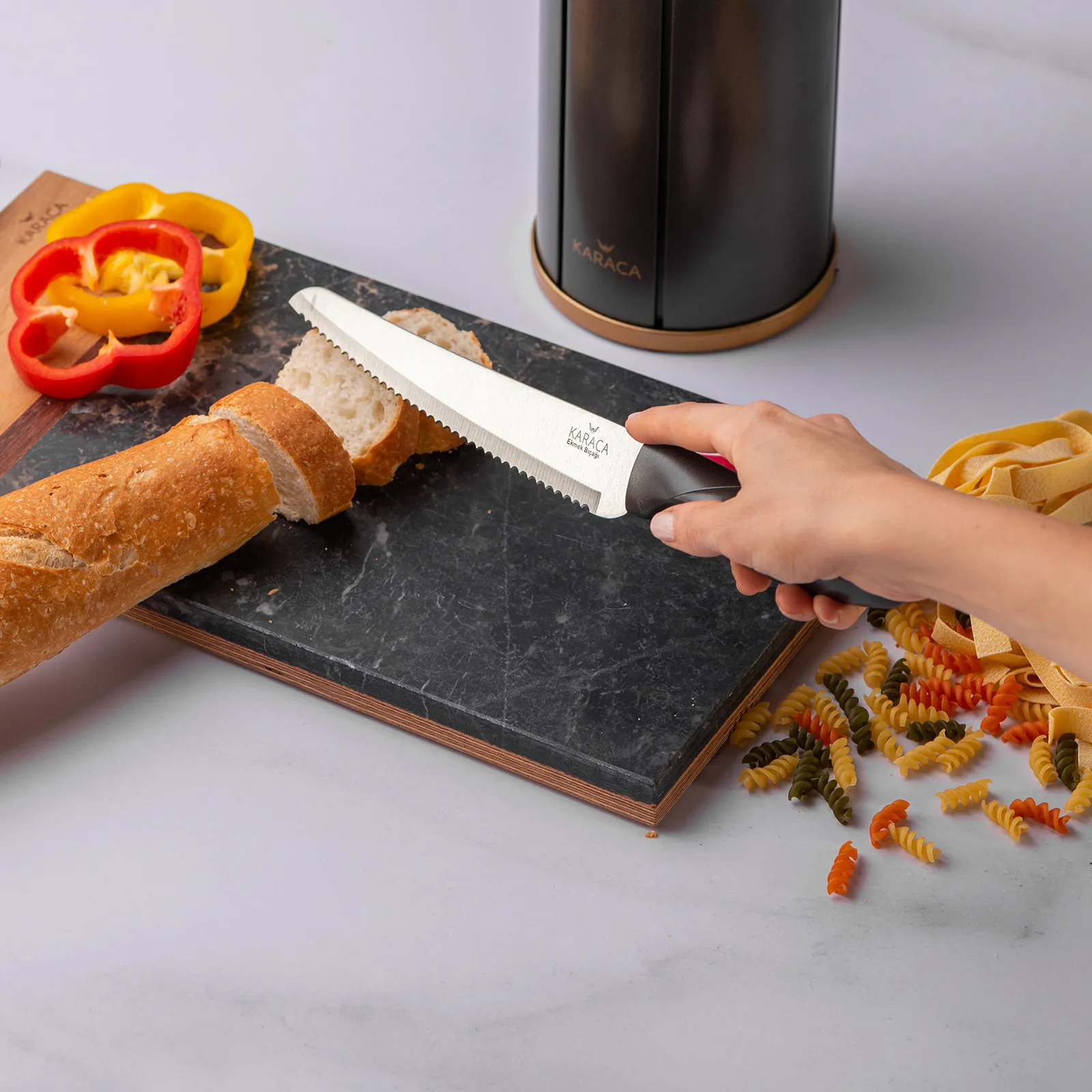 Karaca Retro 5 Piece Knife Block Set, Anthracite - Image 2
