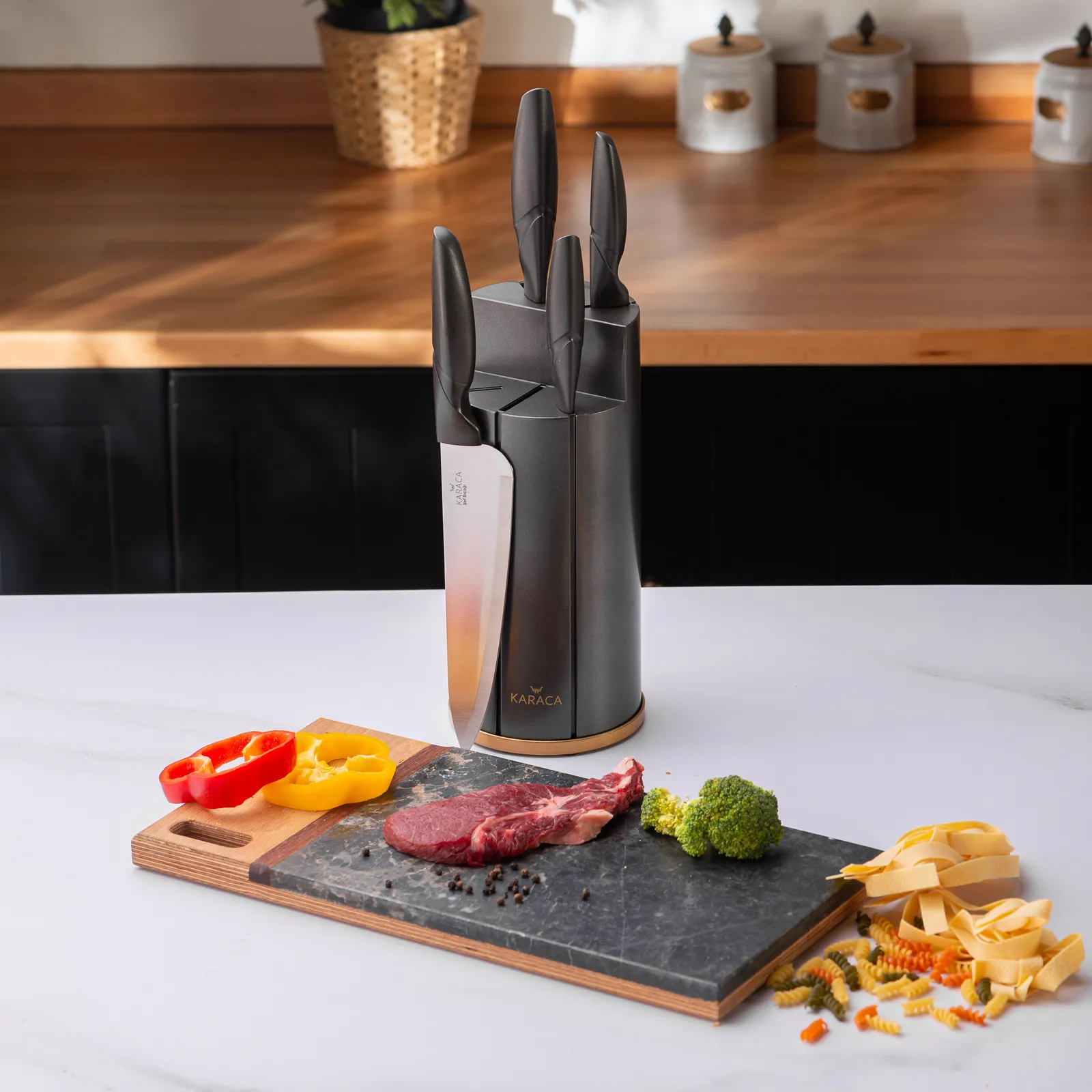 Karaca Retro 5 Piece Knife Block Set, Anthracite - Image 3