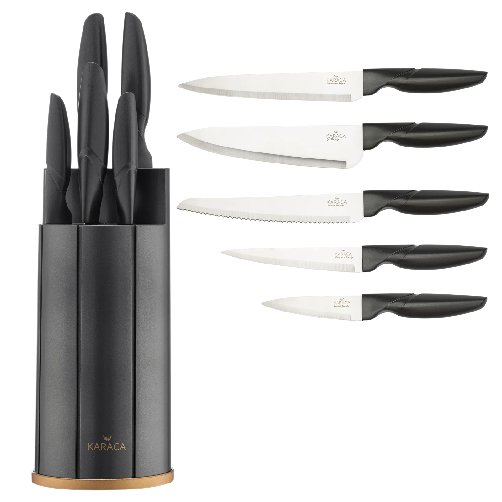 Karaca Retro 5 Piece Knife Block Set, Anthracite - Image 5