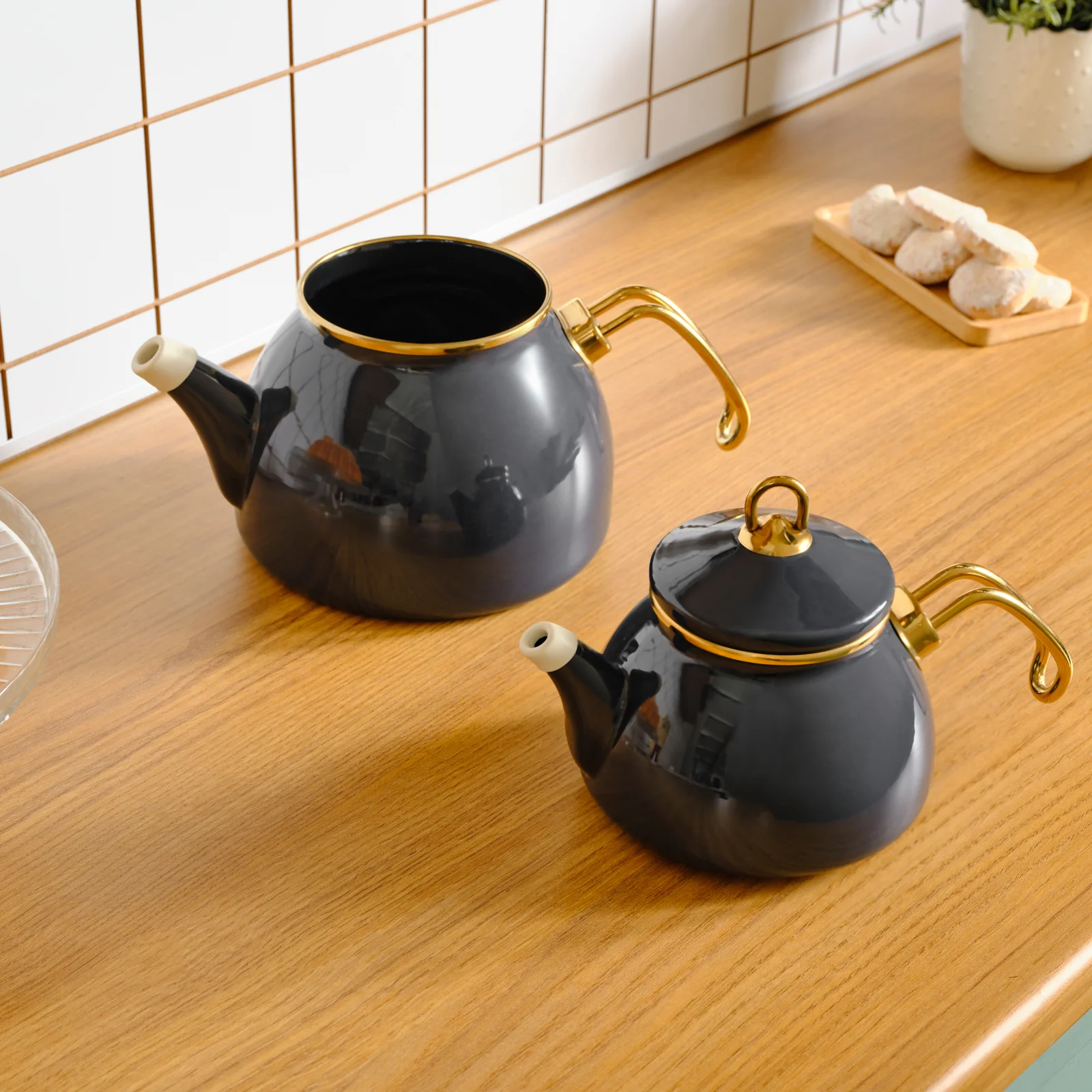 Karaca Retro Enamel Induction Teapot Set, Anthracite - Image 4