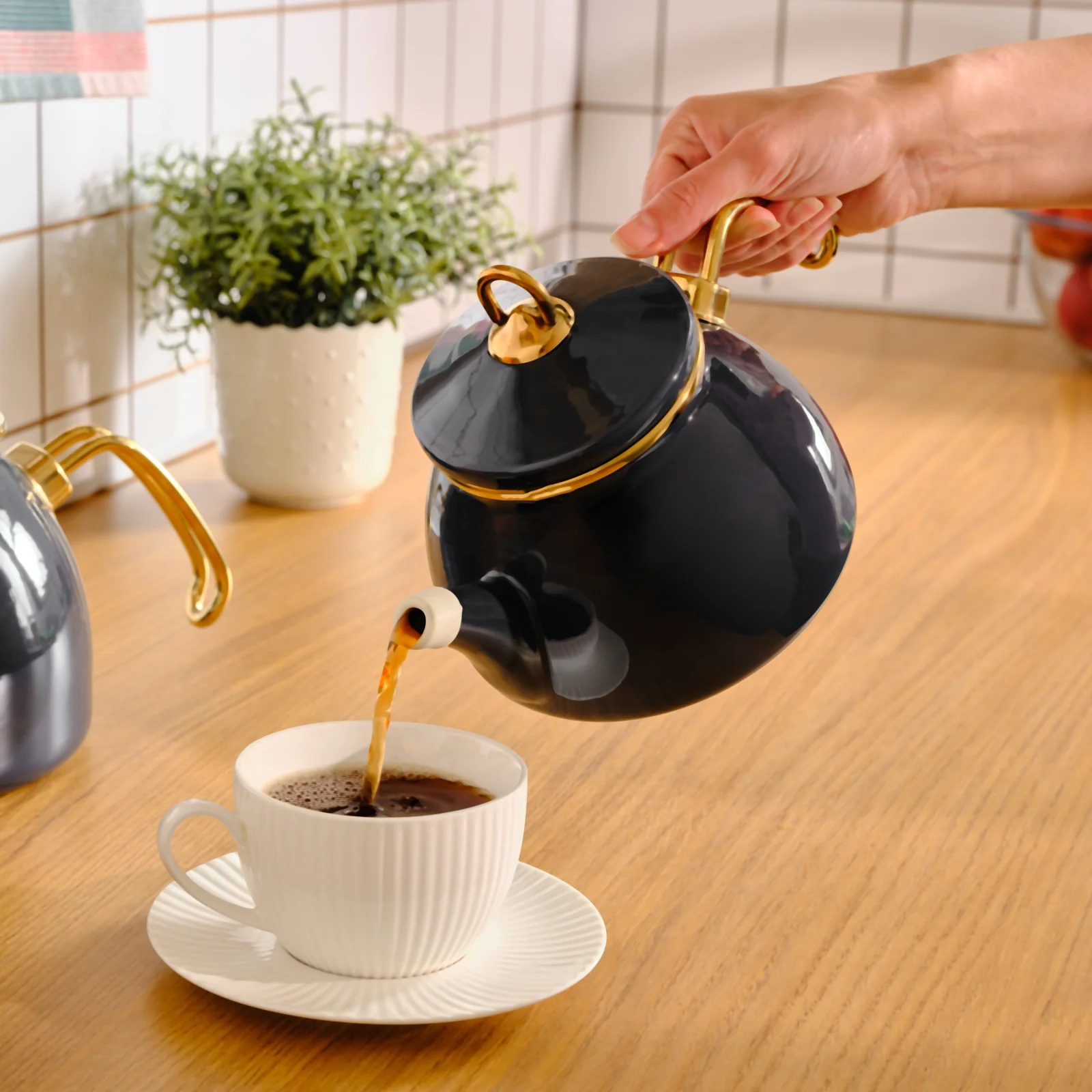 Karaca Retro Enamel Induction Teapot Set, Anthracite - Image 5