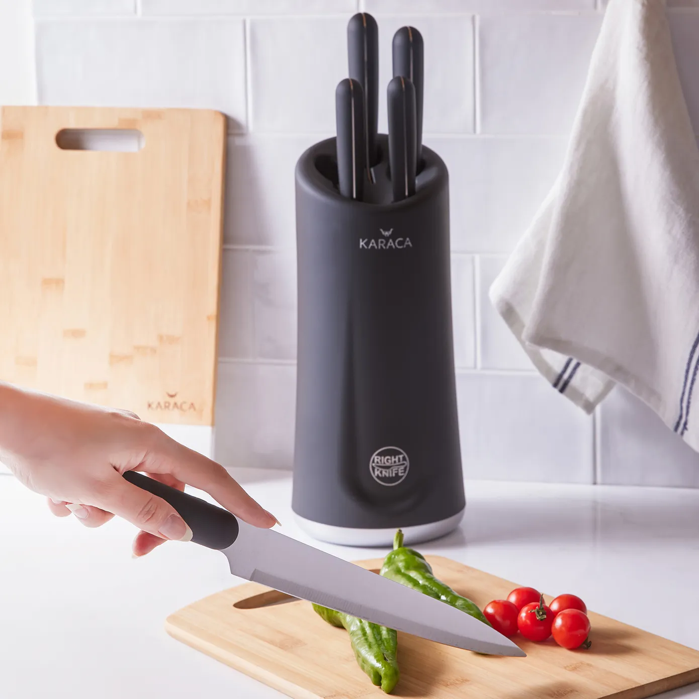 Karaca Right 5 Piece Knife Block Set, Black