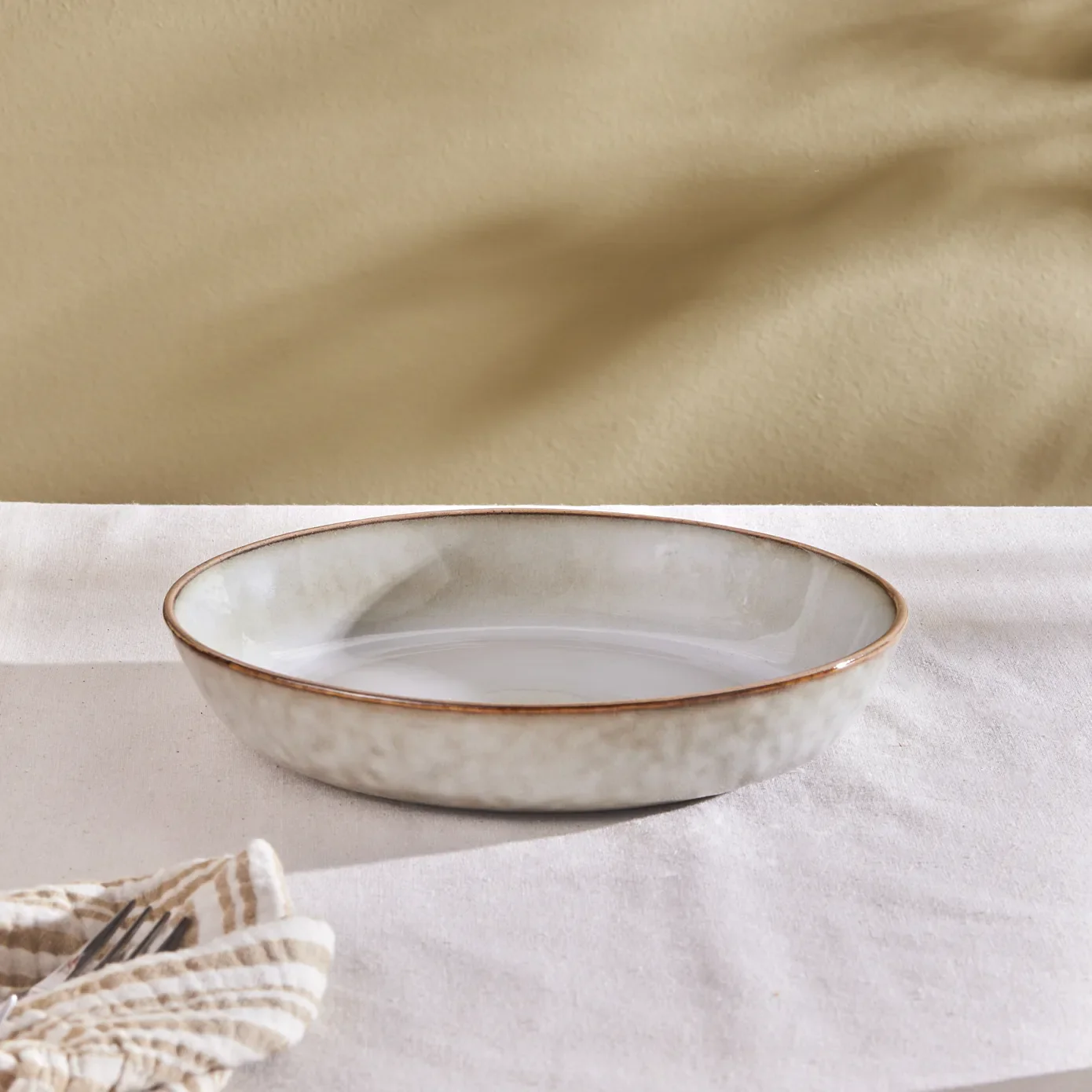 Karaca Rixton Ceramic Pasta Bowl, 22cm, Beige
