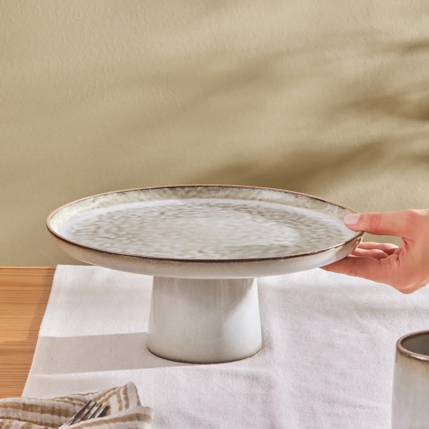 Karaca Rixton Ceramic Cake Stand, 30,5cm, Beige - Image 2