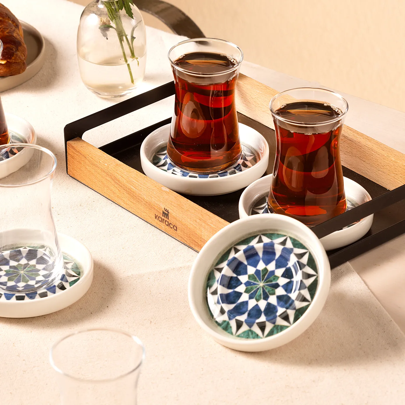 Karaca Roman 12 Piece Ceramic Turkish Tea Set for 6 People, 165ml, Multi - Image 3