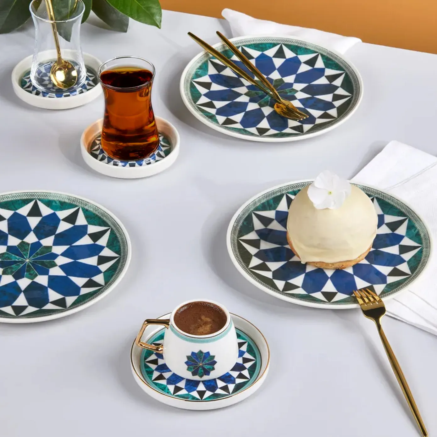 Karaca Roman 12 Piece Ceramic Turkish Tea Set for 6 People, 165ml, Multi - Image 4