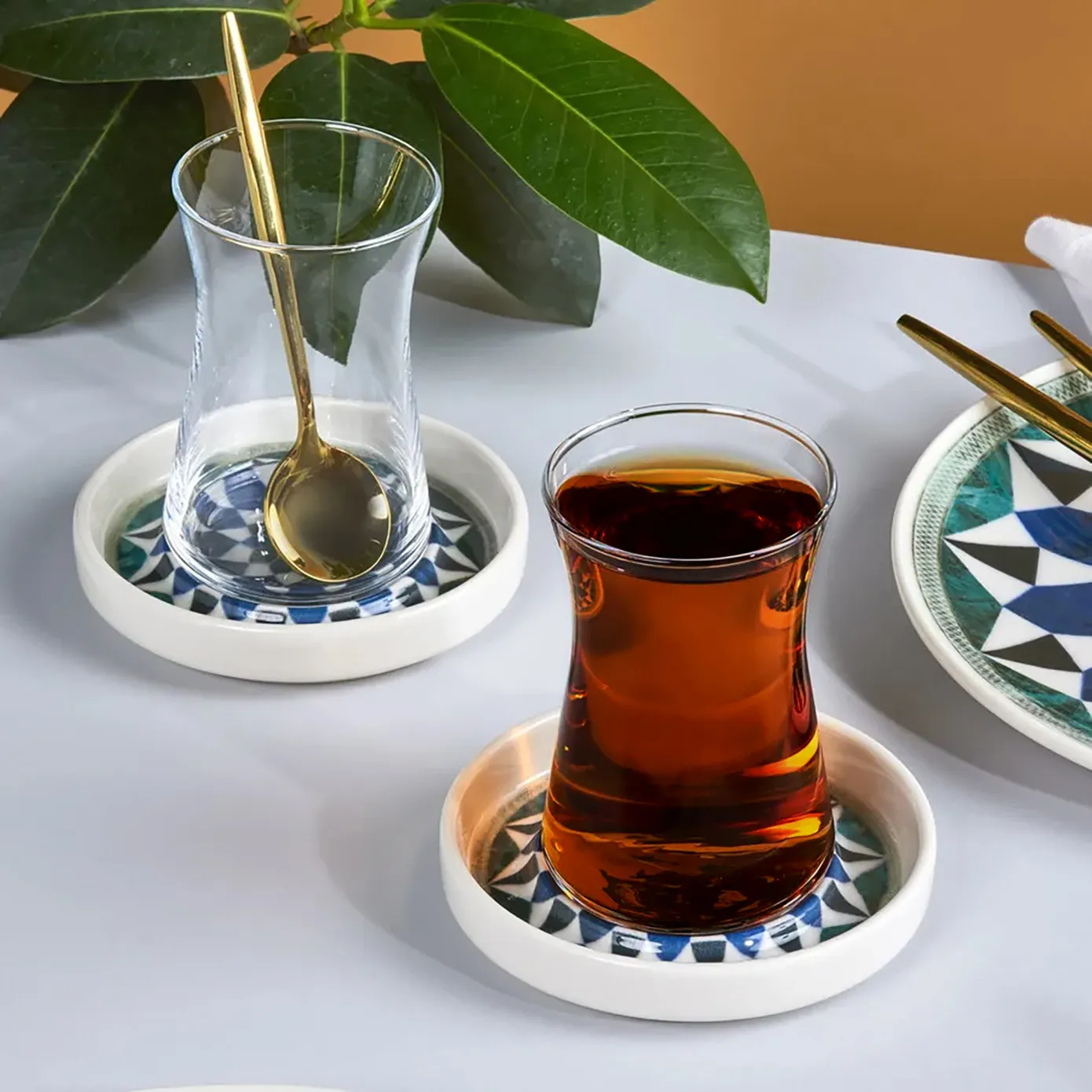 Karaca Roman 12 Piece Ceramic Turkish Tea Set for 6 People, 165ml, Multi - Image 5