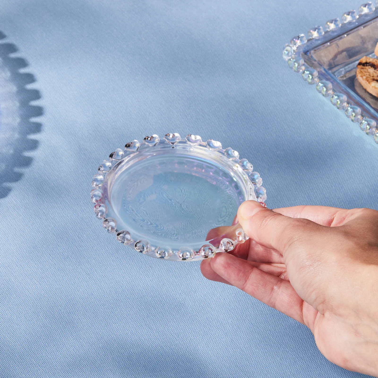 Karaca Rory Glass Flat Snack Plate, 9cm, Clear - Image 3