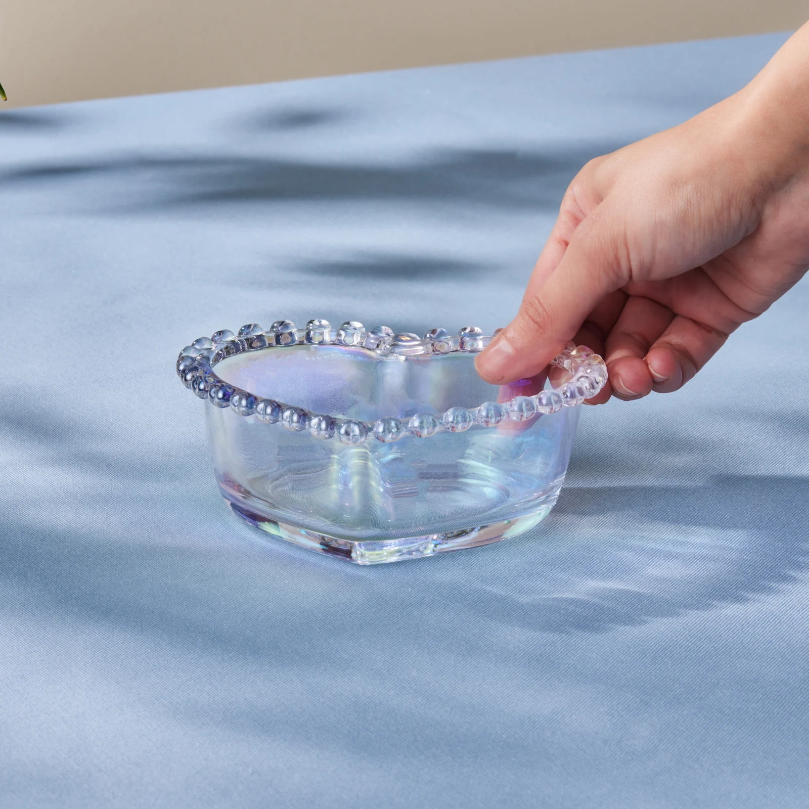 Karaca Rory Heart Glass CerealSoup Bowl, 13cm, Clear - Image 3