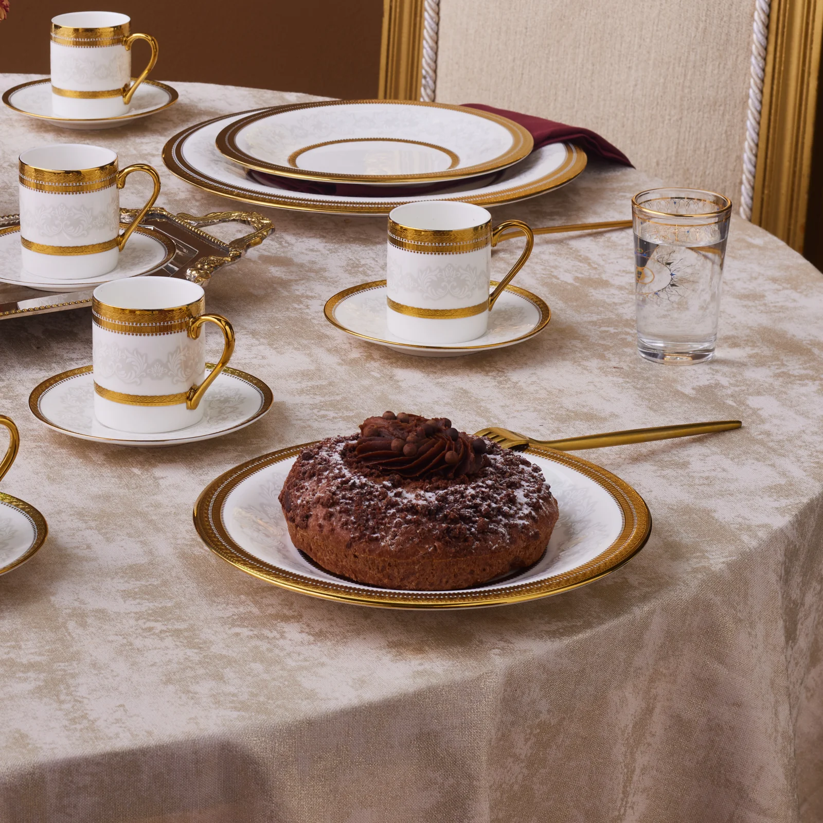 Karaca Royal Bone China Charlotte 12-Piece Espresso Turkish Coffee Cup for 6 People, 90ml, Gold - Image 2