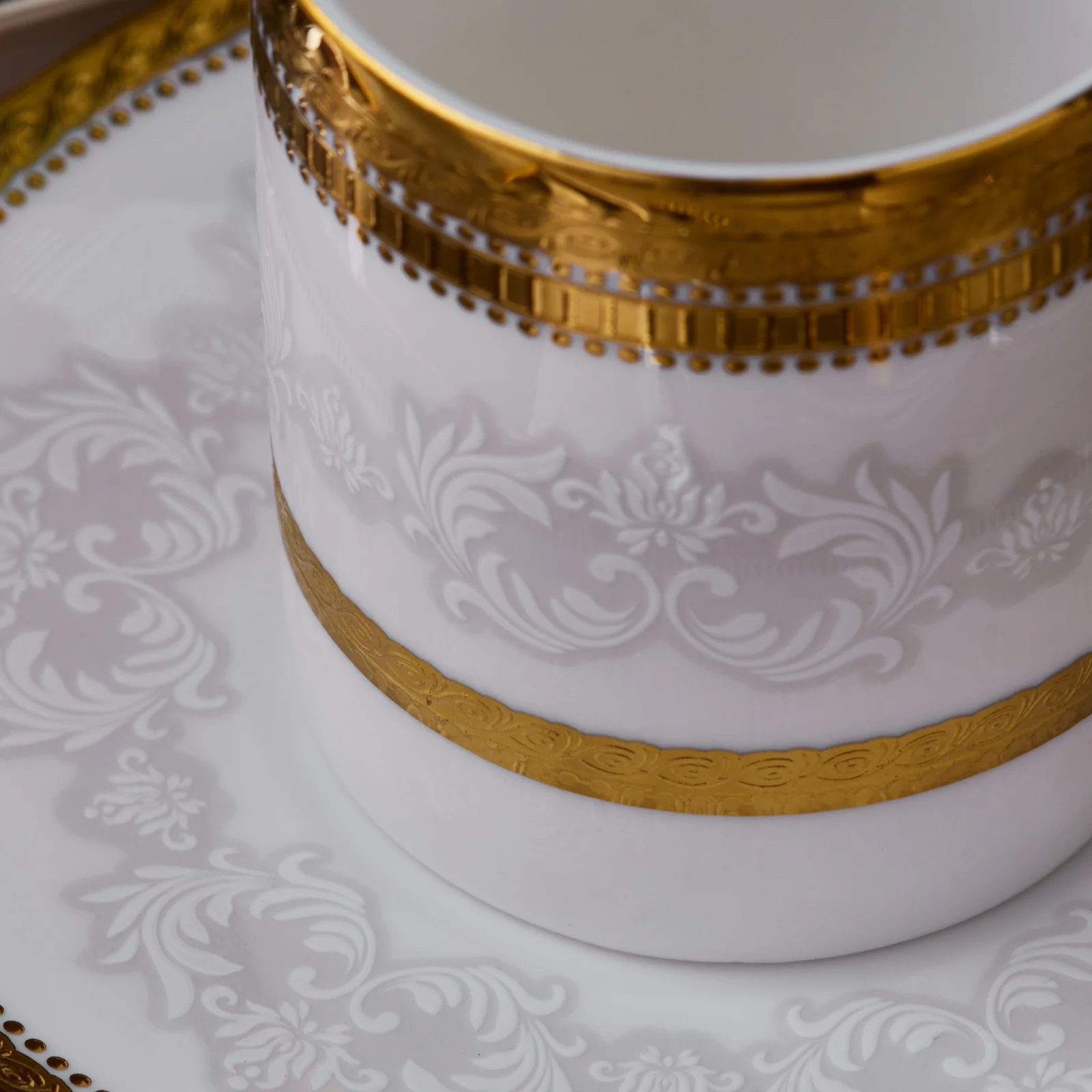 Karaca Royal Bone China Charlotte 12-Piece Espresso Turkish Coffee Cup for 6 People, 90ml, Gold - Image 3