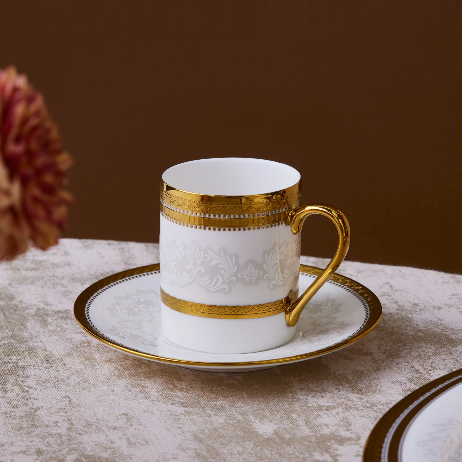 Karaca Royal Bone China Charlotte 12-Piece Espresso Turkish Coffee Cup for 6 People, 90ml, Gold - Image 4