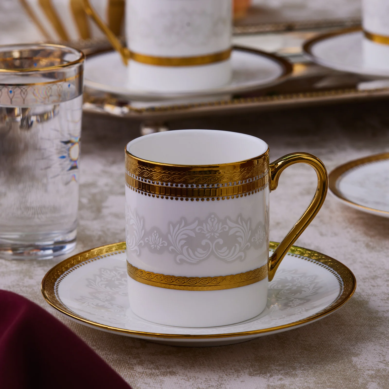 Karaca Royal Bone China Charlotte 12-Piece Espresso Turkish Coffee Cup for 6 People, 90ml, Gold - Image 6