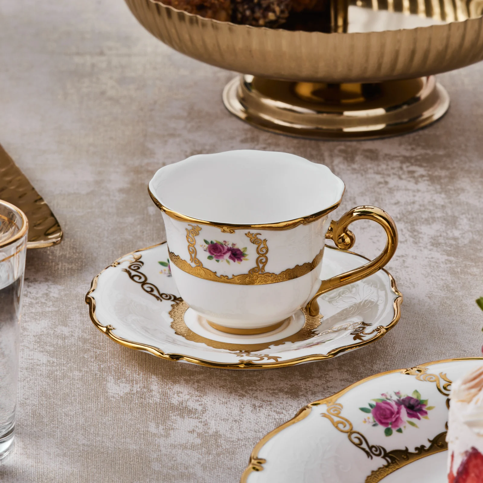 Karaca Royal Bone China Elizabeth 12-Piece Espresso Turkish Coffee Cup for 6 People, 90ml, Multi - Image 5