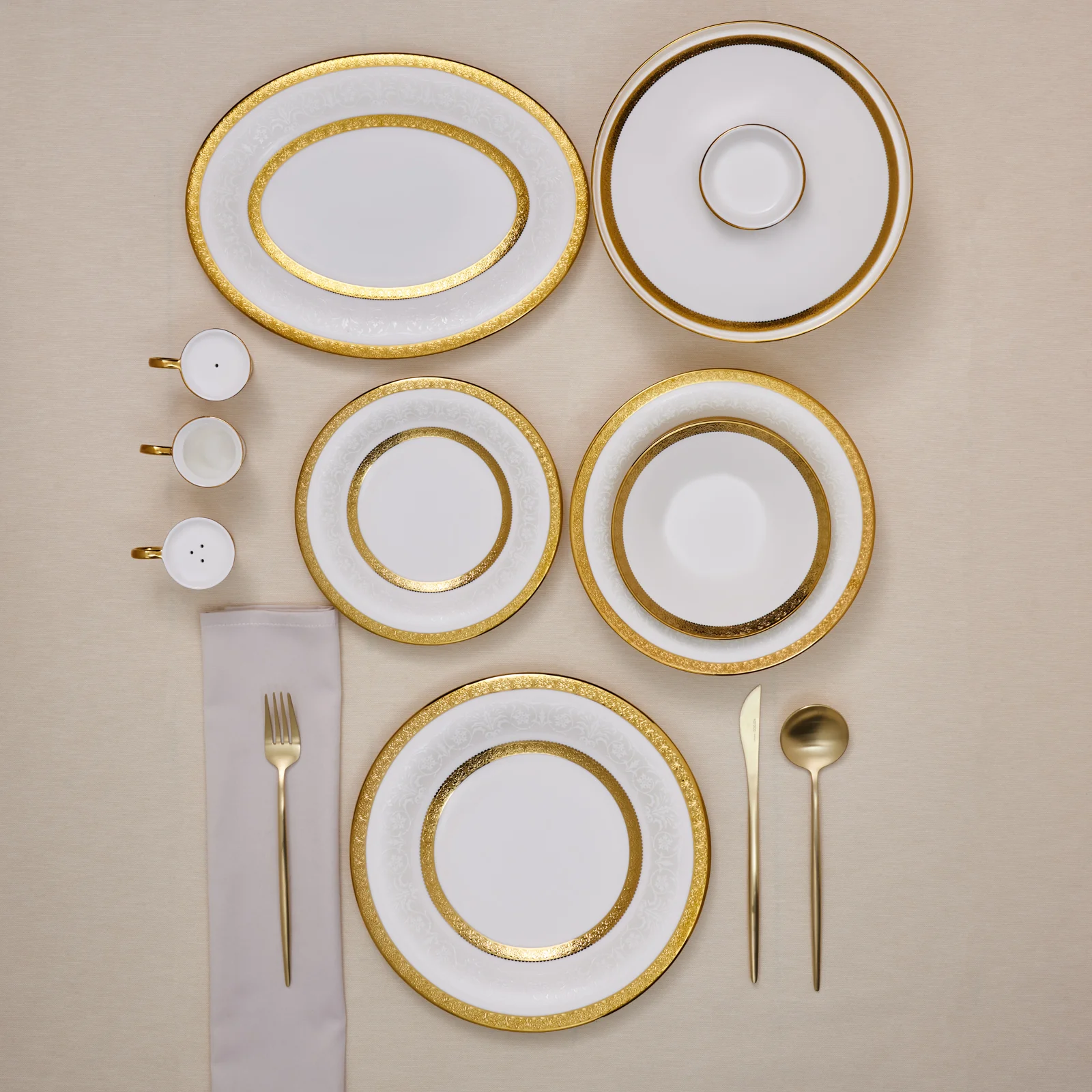 Karaca Royal Bone China Victoria 55-Piece Dinner Set for 12 People, Gold - Image 2