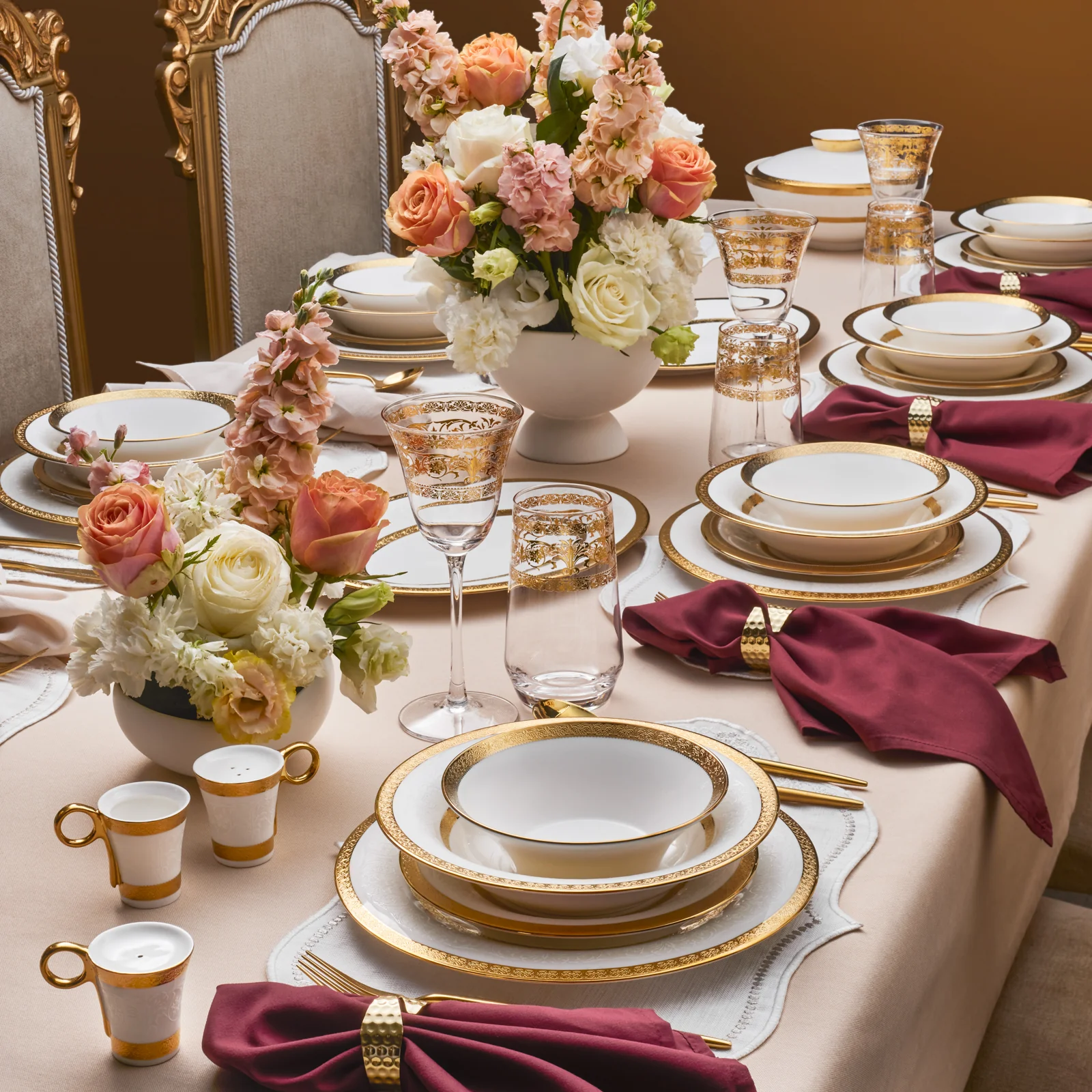 Karaca Royal Bone China Victoria 55-Piece Dinner Set for 12 People, Gold - Image 9