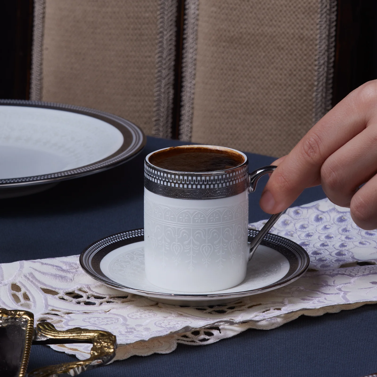 Karaca Royal Bone China Kate 12-Piece Espresso Turkish Coffee Cup for 6 People, 90ml, Multi - Image 8