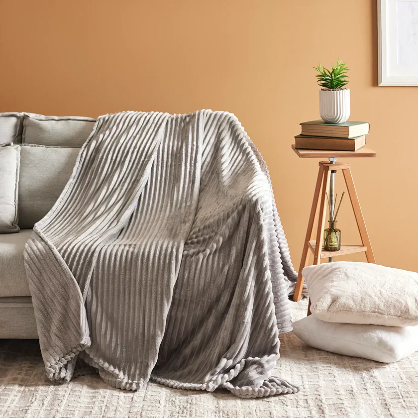 Karaca Ruby Stripe Wellsoft TV Blanket, 130x150cm, Grey