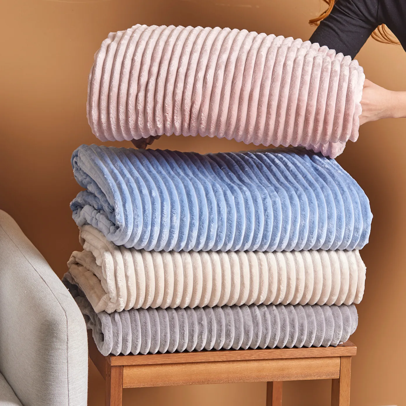 Karaca Ruby Stripe Wellsoft Blanket, Single, Blue - Image 7
