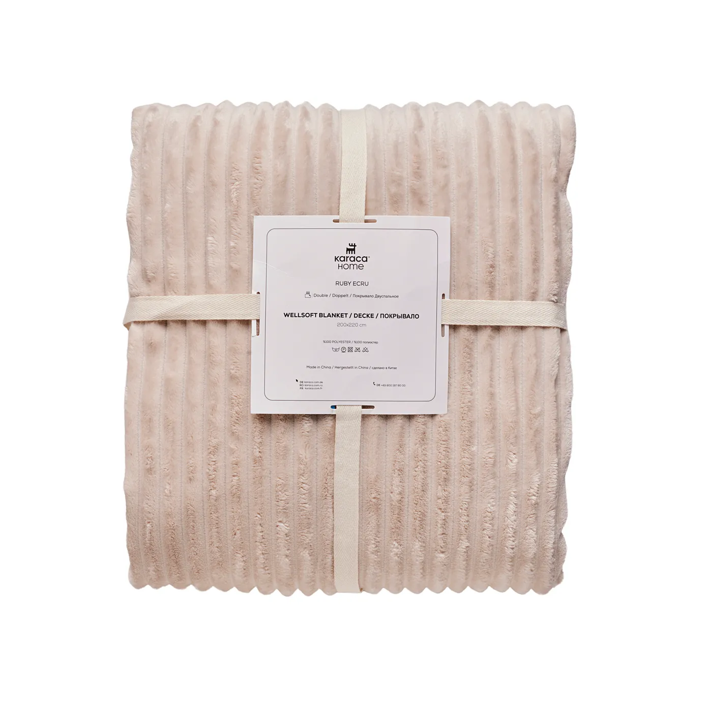 Karaca Ruby Stripe Wellsoft Blanket, Single, Ecru - Image 6