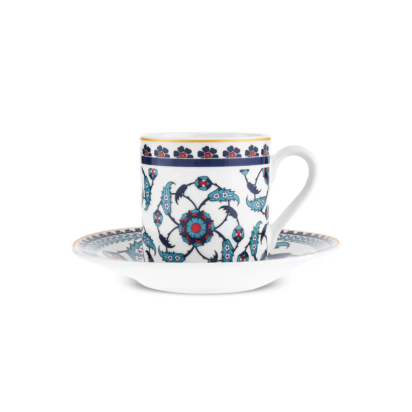 Karaca Rumi 12-Piece Bone China Turkish Coffee Cup Set for 6 People, 80ml, Multi - Image 10