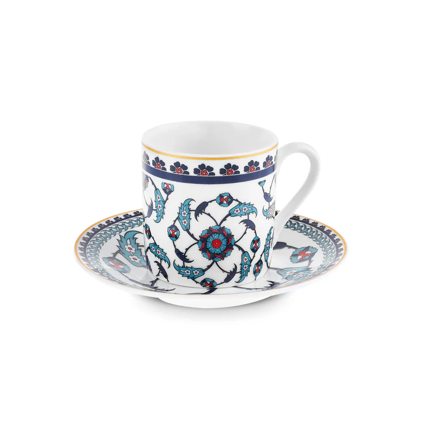 Karaca Rumi 12-Piece Bone China Turkish Coffee Cup Set for 6 People, 80ml, Multi - Image 11