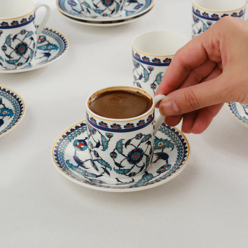 Karaca Rumi 12-Piece Bone China Turkish Coffee Cup Set for 6 People, 80ml, Multi - Image 4