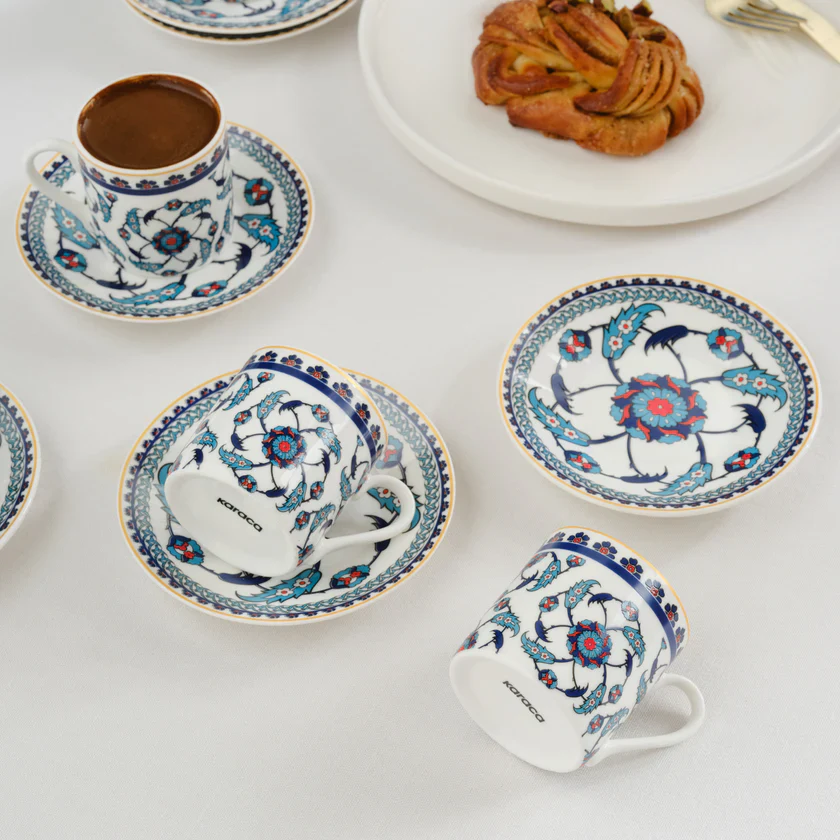 Karaca Rumi 12-Piece Bone China Turkish Coffee Cup Set for 6 People, 80ml, Multi - Image 5