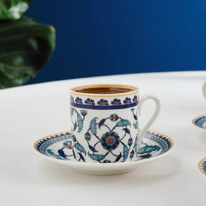 Karaca Rumi 12-Piece Bone China Turkish Coffee Cup Set for 6 People, 80ml, Multi - Image 6