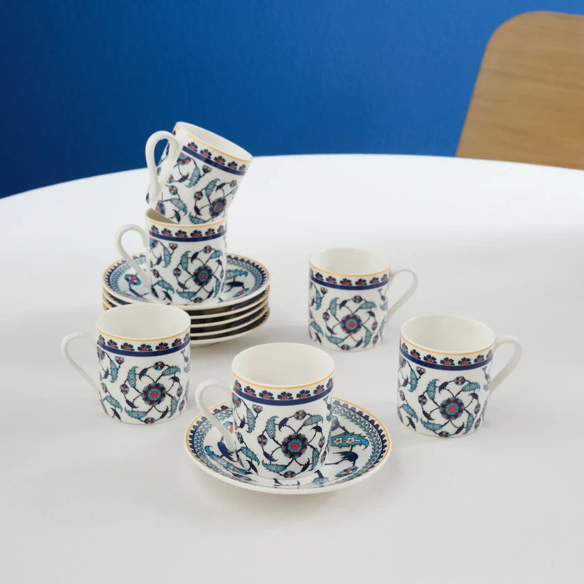 Karaca Rumi 12-Piece Bone China Turkish Coffee Cup Set for 6 People, 80ml, Multi - Image 7