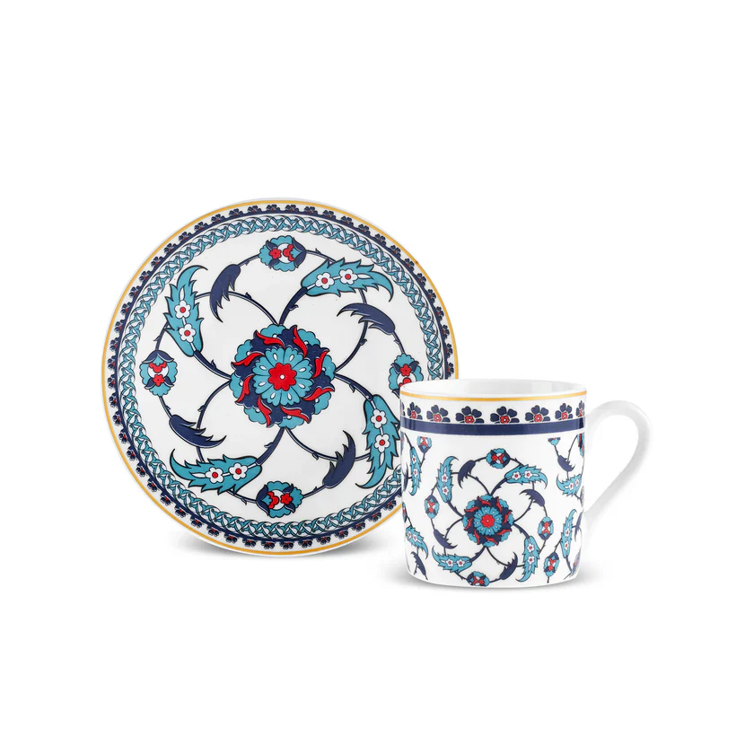 Karaca Rumi 12-Piece Bone China Turkish Coffee Cup Set for 6 People, 80ml, Multi - Image 9