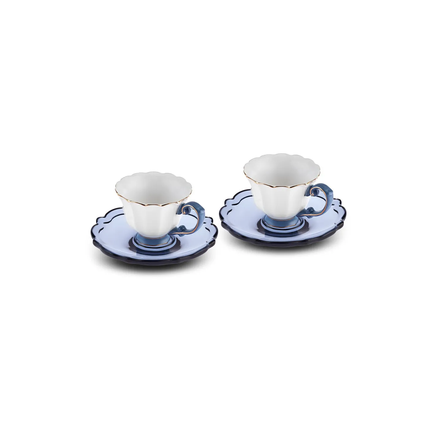 Karaca Samo 4-Piece Bone China Acrylic Plated Espresso Turkish Coffee Cup Set for 2 People, 90ml, Navy Blue Multi - Image 5