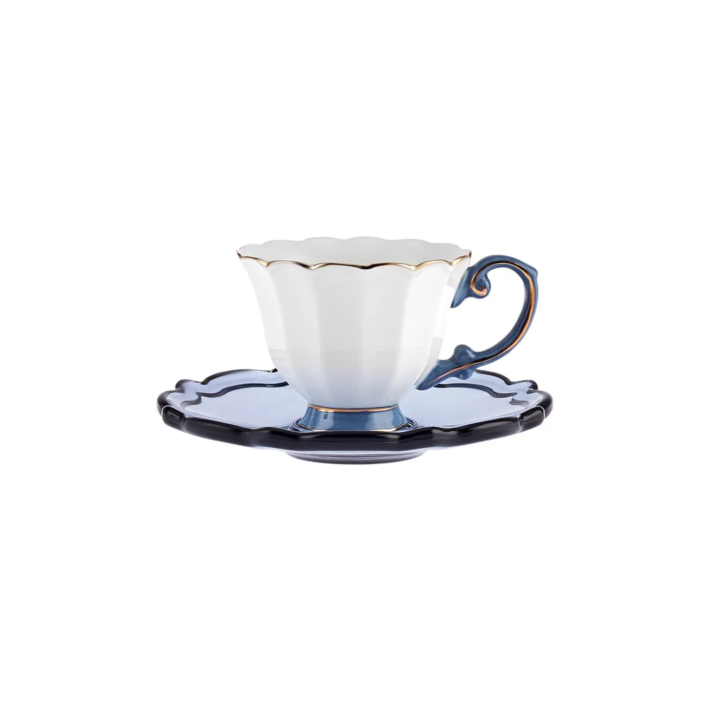 Karaca Samo 4-Piece Bone China Acrylic Plated Espresso Turkish Coffee Cup Set for 2 People, 90ml, Navy Blue Multi - Image 6
