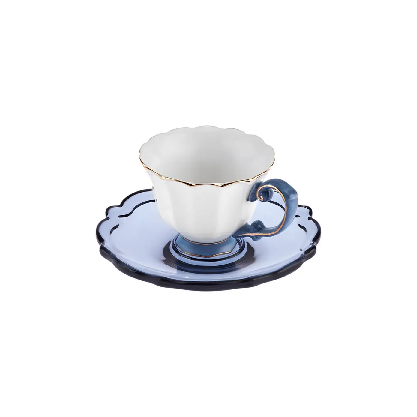 Karaca Samo 4-Piece Bone China Acrylic Plated Espresso Turkish Coffee Cup Set for 2 People, 90ml, Navy Blue Multi - Image 7