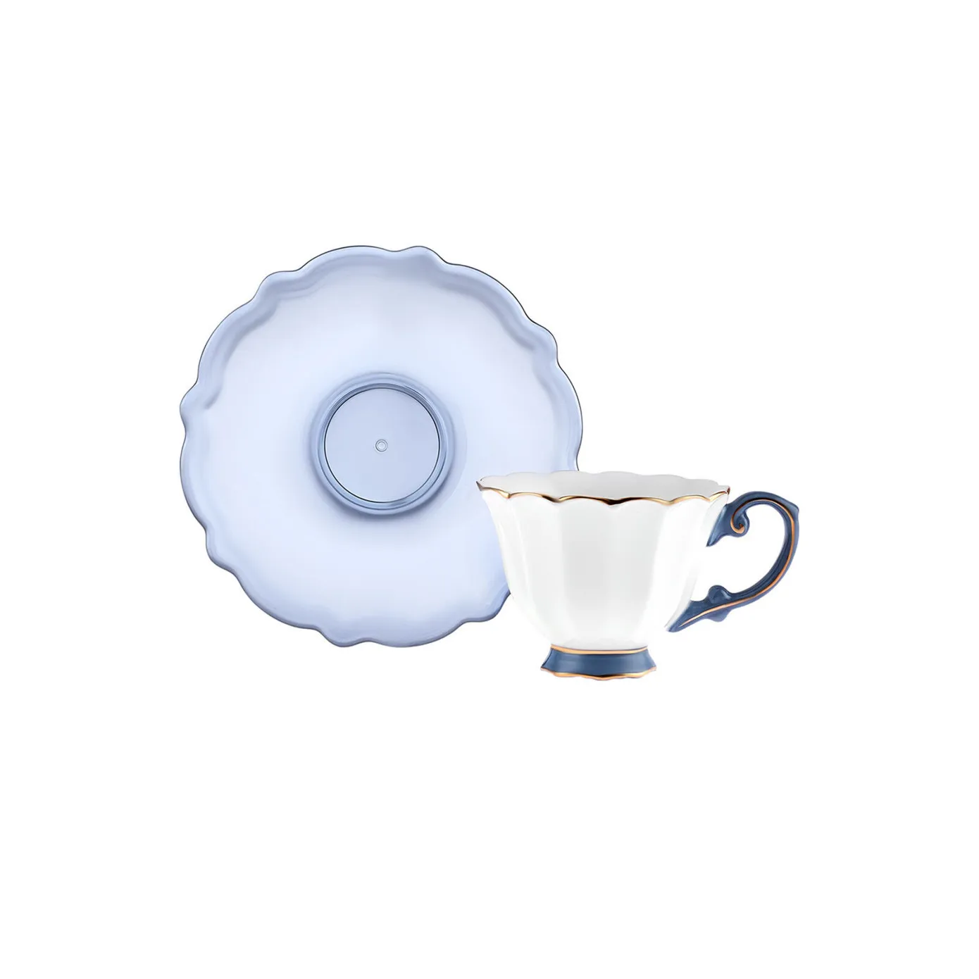 Karaca Samo 4-Piece Bone China Acrylic Plated Espresso Turkish Coffee Cup Set for 2 People, 90ml, Navy Blue Multi - Image 8