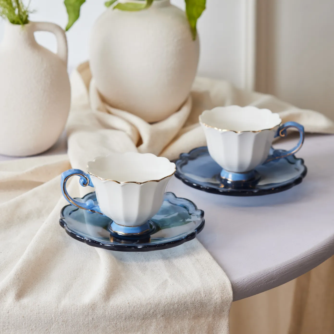 Karaca Samo 4-Piece Bone China Acrylic Plated Espresso Turkish Coffee Cup Set for 2 People, 90ml, Navy Blue Multi - Image 9
