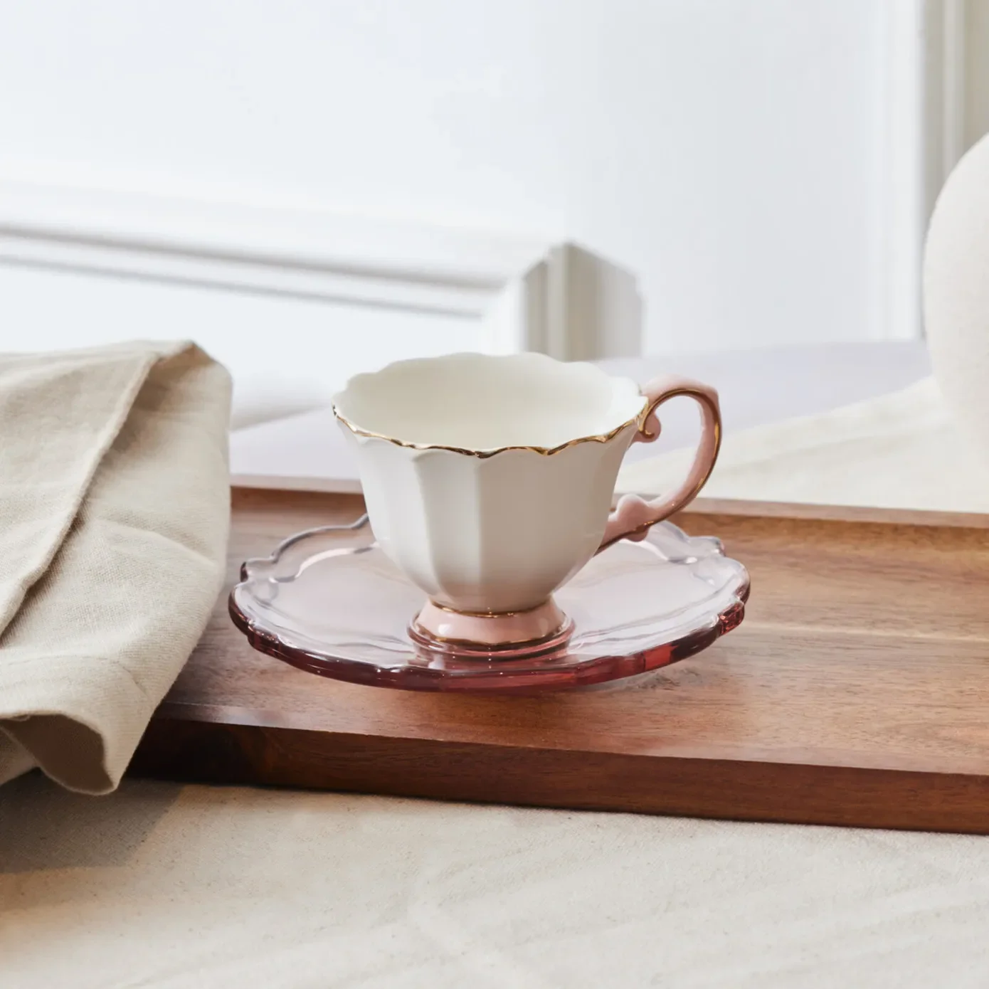 Karaca Samo 4-Piece Bone China Acrylic Plated Espresso Turkish Coffee Cup Set for 2 People, 90ml, Pink Multi - Image 4
