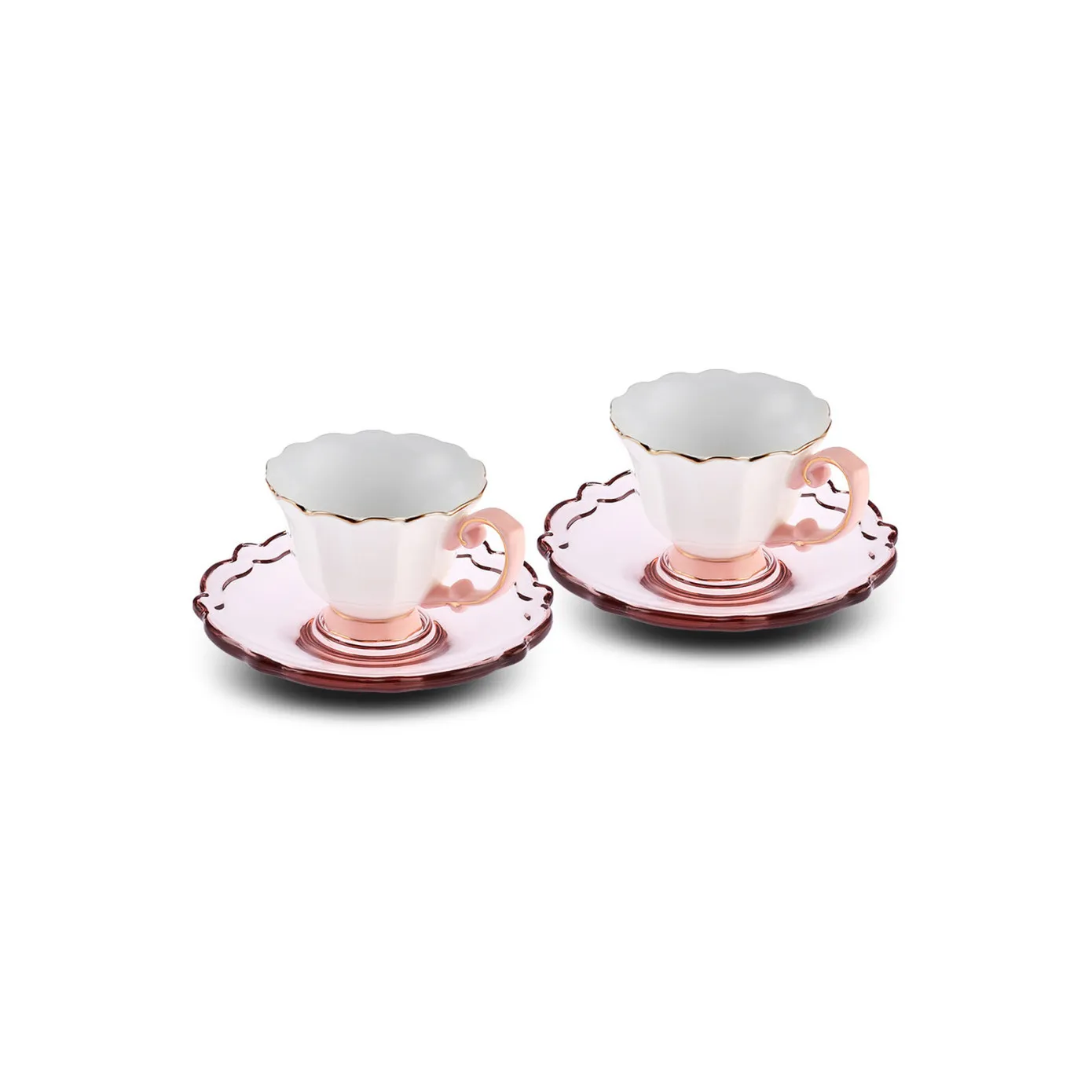 Karaca Samo 4-Piece Bone China Acrylic Plated Espresso Turkish Coffee Cup Set for 2 People, 90ml, Pink Multi - Image 5